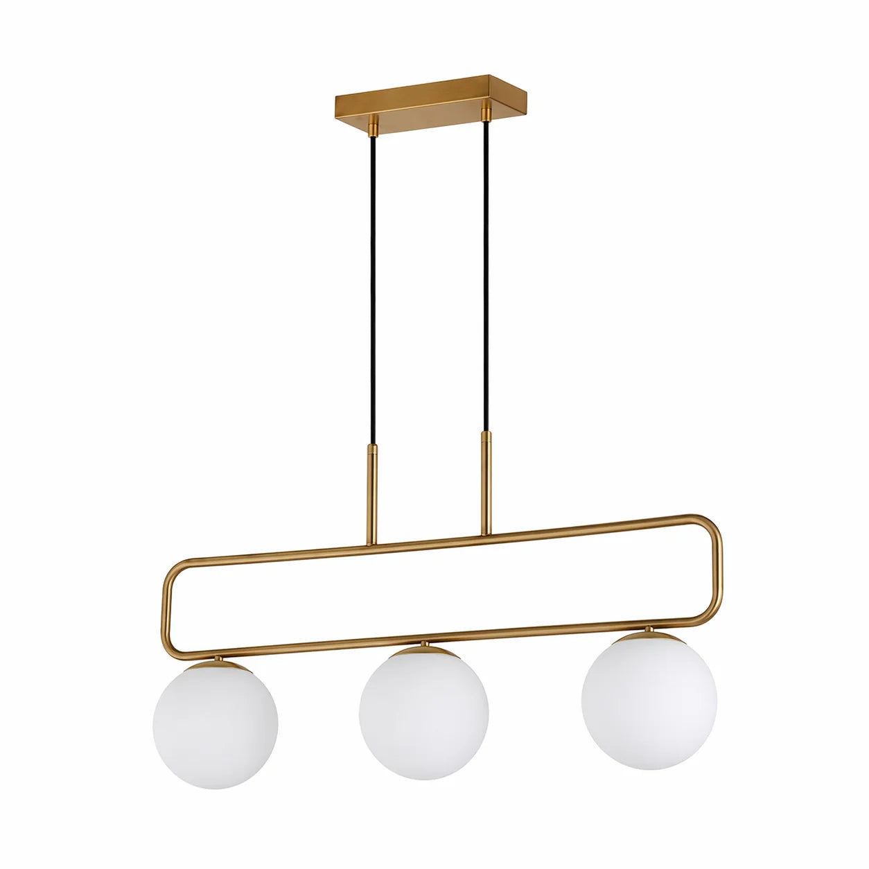 Suspension 3 Globes Verre Opale Structure Laiton | Aurora