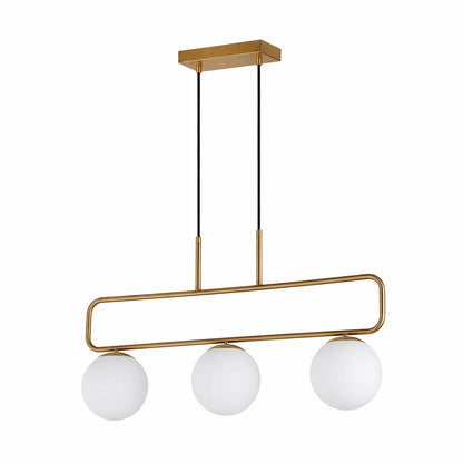 Suspension 3 Globes Verre Opale Structure Laiton | Aurora