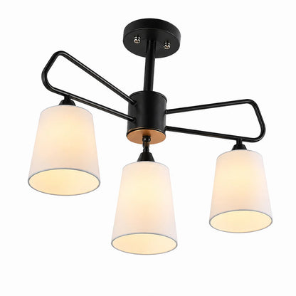 Suspension 3 Abat-Jours Tissu Blanc Structure Noire | Volta