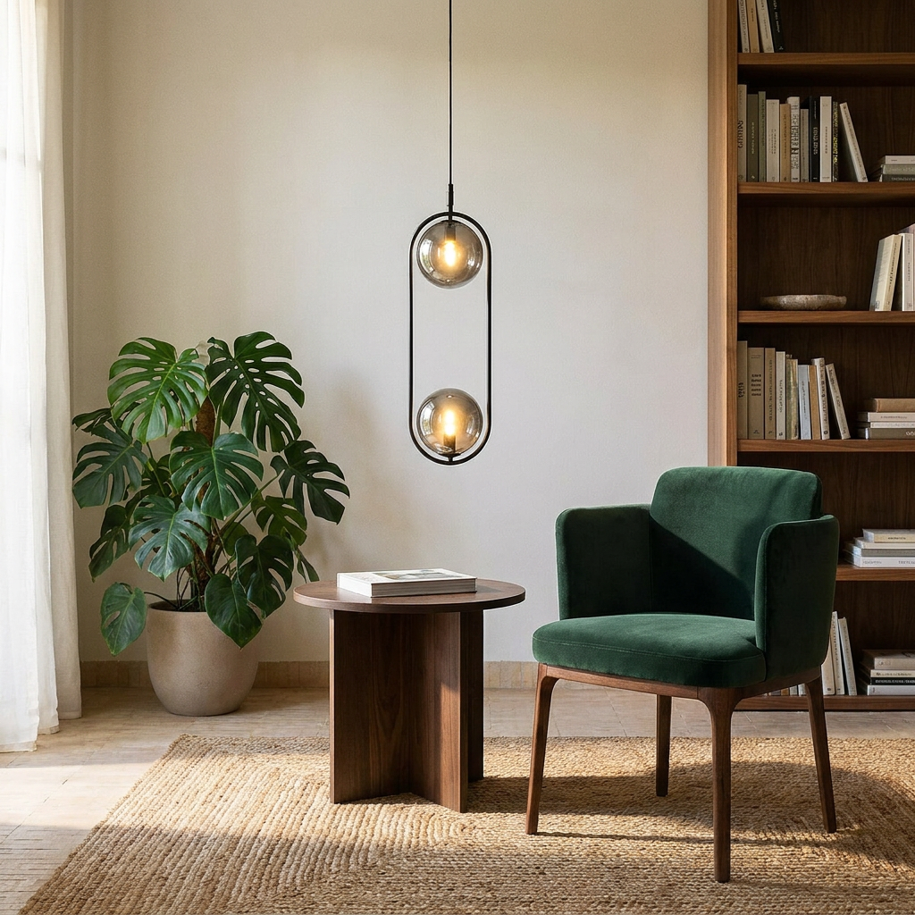 Suspension 2 Lampes Métal Verre Noir Mat | Cordel