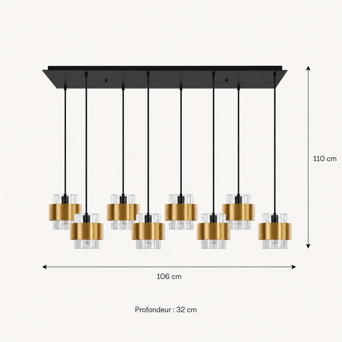 Suspension 8 Lampes Verre Fumé Laiton · Gatsby · photo 6