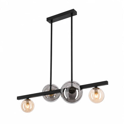 Suspension 4 Globes Verre Fumé Ambré Noir mat | Eclipse