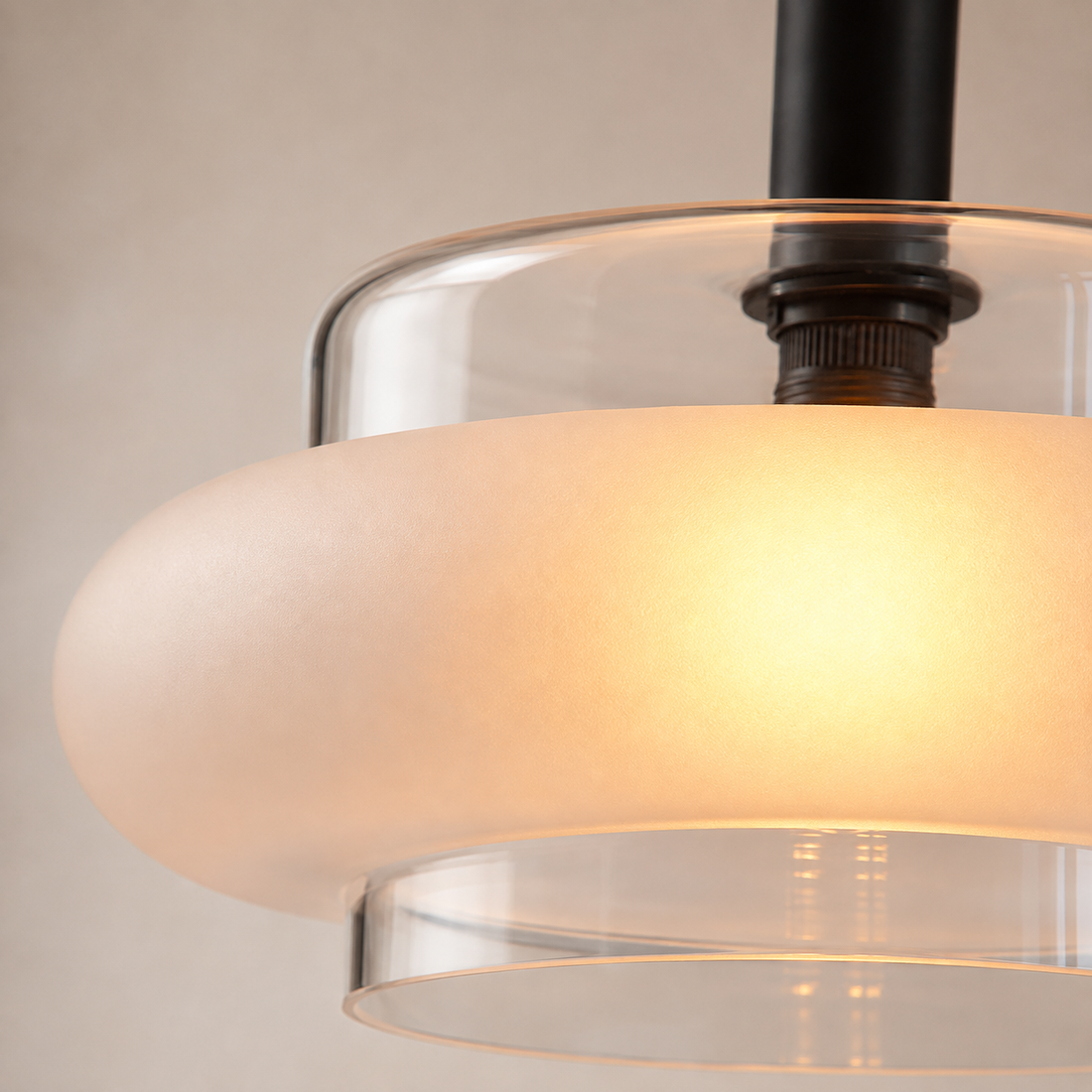 Suspension 40 cm en Verre Transparent & Anneau Givré - Nube
