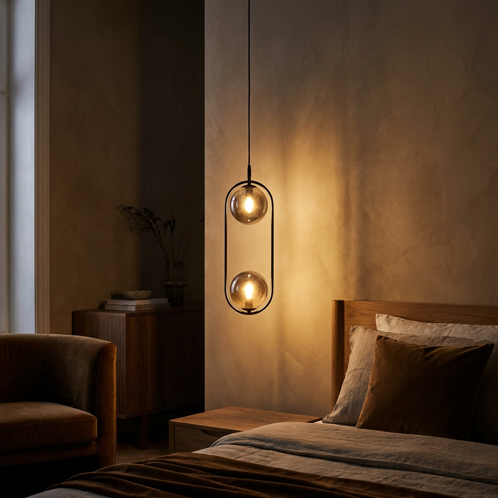 Suspension 2 Lampes Métal Verre Noir Mat | Cordel