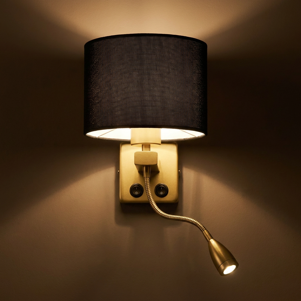 Applique murale 2 Lampes LED Acier Tissu Noir Doré | Polo