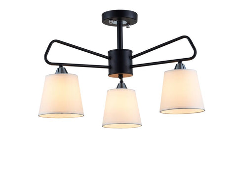 Suspension 3 Lampes Métal Tissu Noir