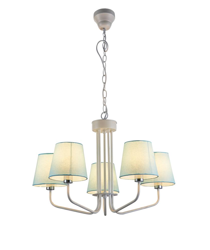 Suspension 5 Lampes Métal Tissu Blanc