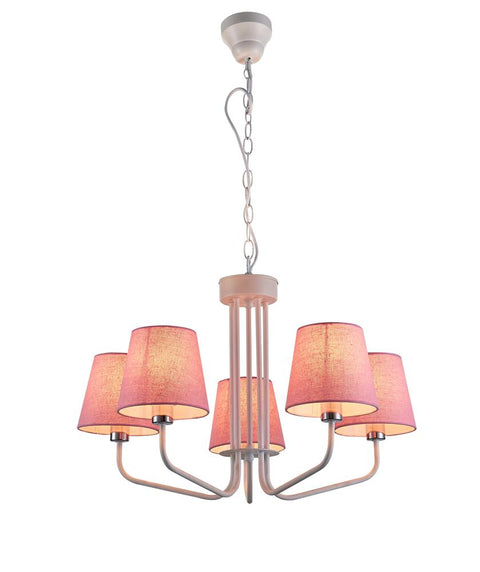 Suspension 5 Lampes Métal Tissu Blanc