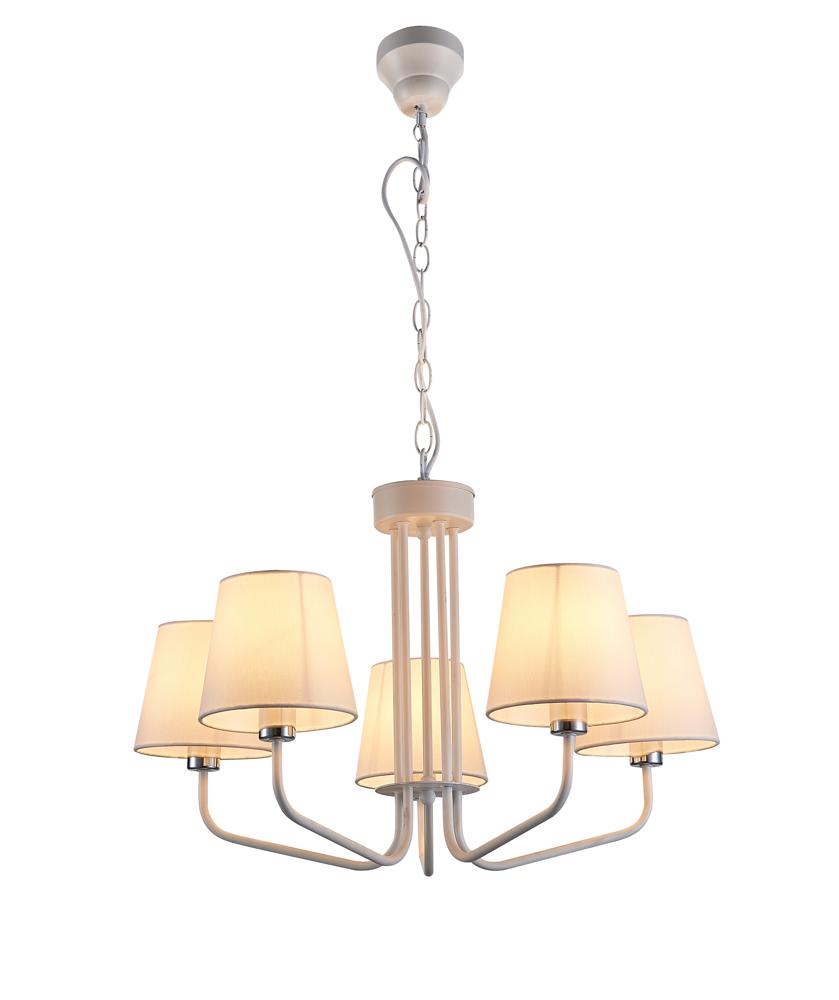 Suspension 5 Lampes Métal Tissu Blanc