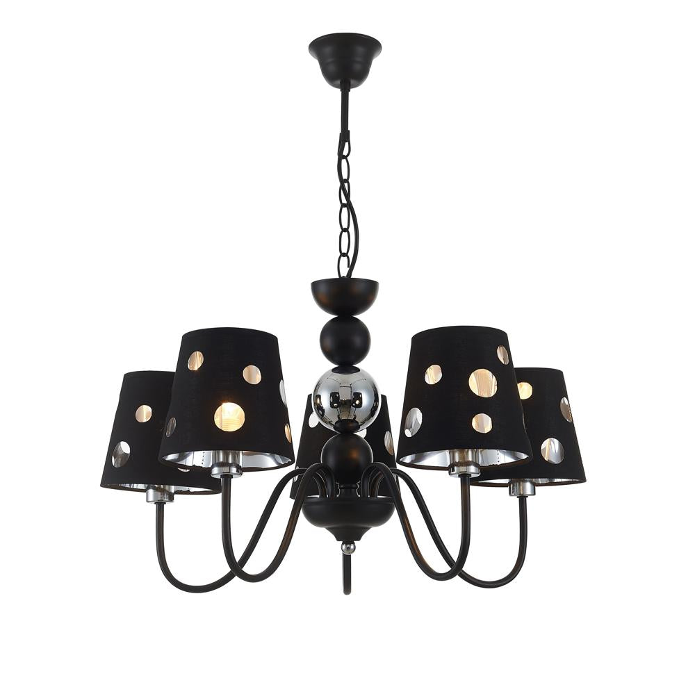 Suspension 5 Lampes Métal Tissu Noir