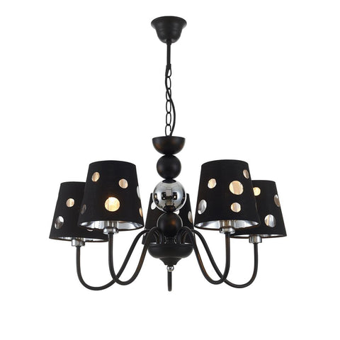 Suspension 5 Lampes Métal Tissu Noir