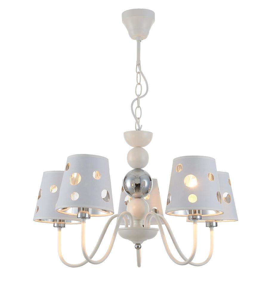 Suspension 5 Lampes Métal Tissu Blanc