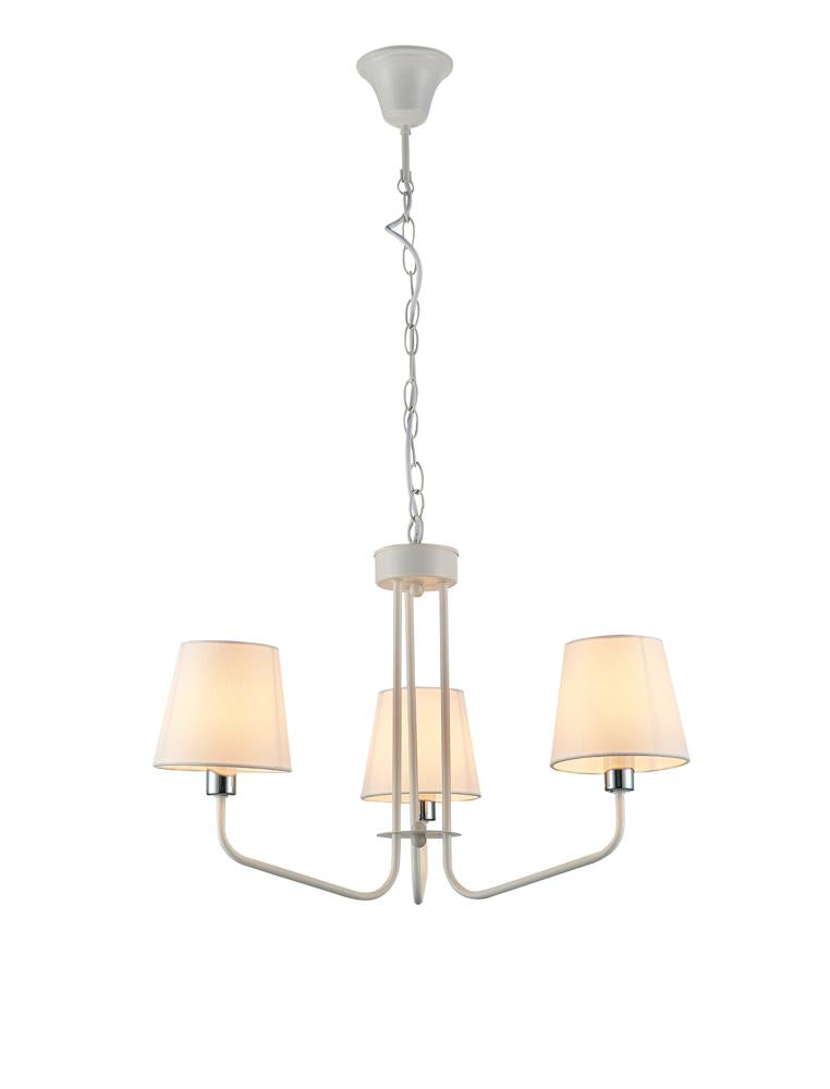 Suspension 3 Lampes Métal Tissu Blanc