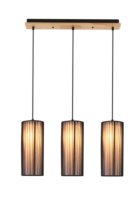 Suspension 3 Lampes Bois Noir · Kioto