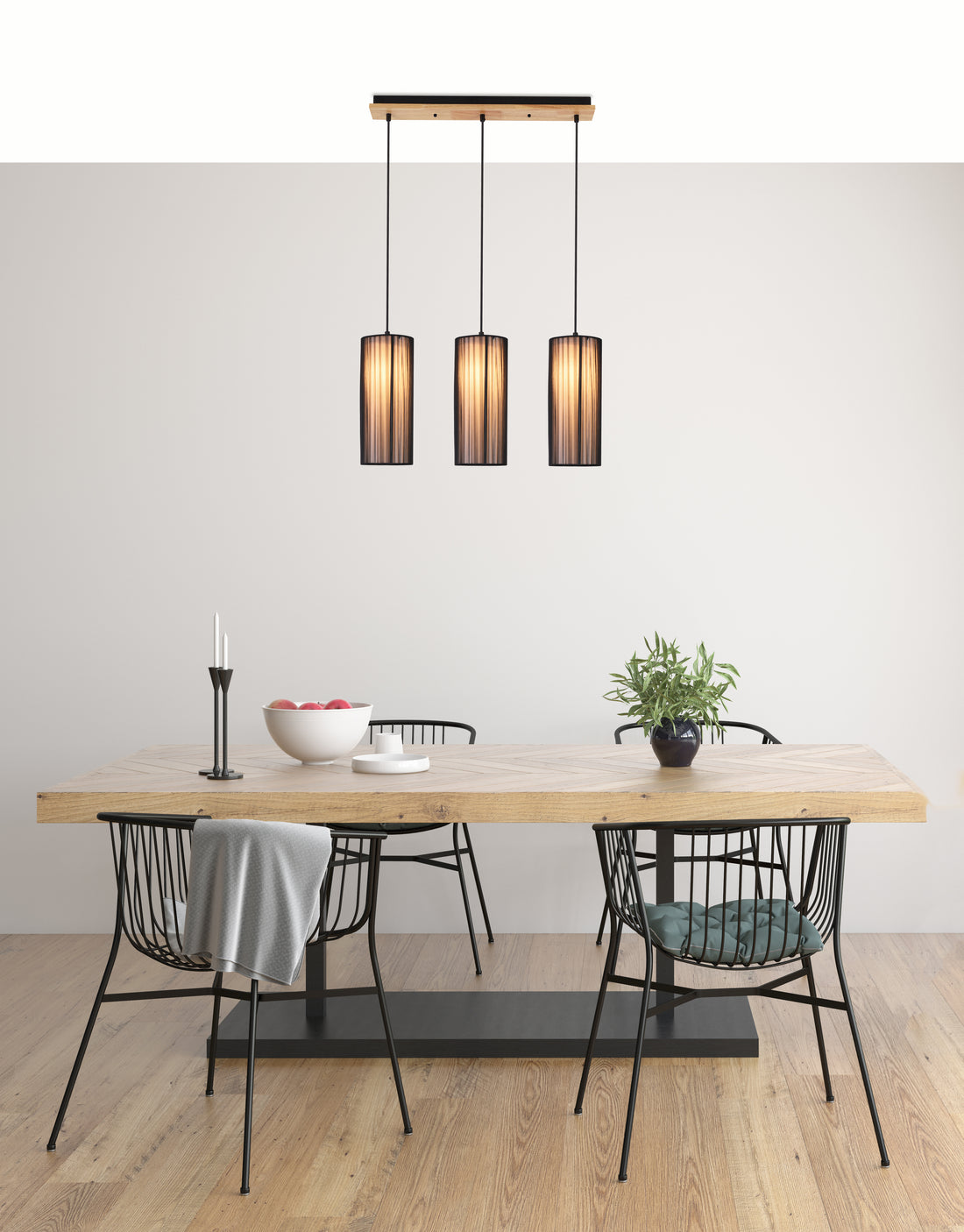 Suspension 3 Lampes Bois Noir · Kioto · photo 3