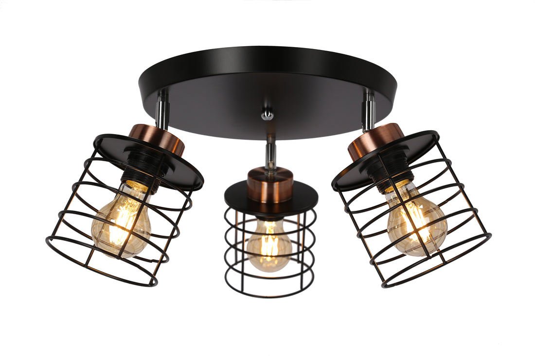 Plafonnier 3 Lampes Acier Noir Doré · Glob