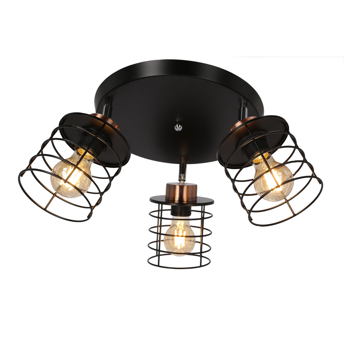 Plafonnier 3 Lampes Acier Noir Doré · Glob · photo 4