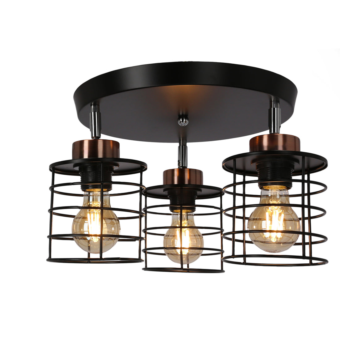 Plafonnier 3 Lampes Acier Noir Doré · Glob · photo 2
