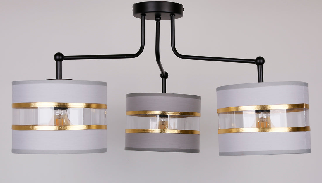 Suspension 3 Lampes Acier Tissu · Andy · photo 2