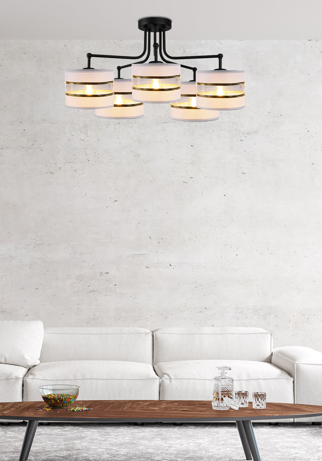 Suspension 5 Lampes Acier Tissu · Andy · photo 2