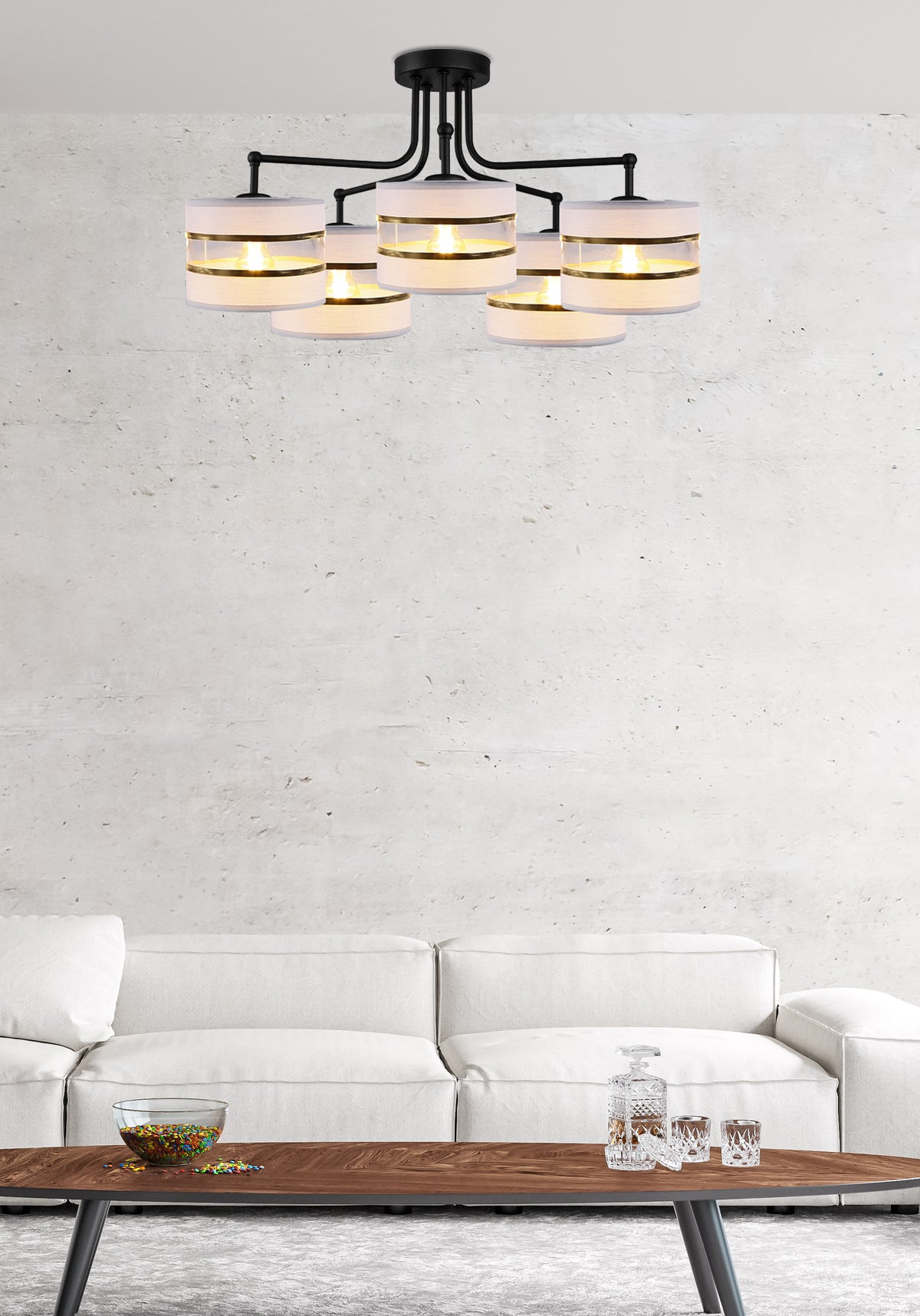 Suspension 5 Lampes Acier Tissu · Andy · photo 2
