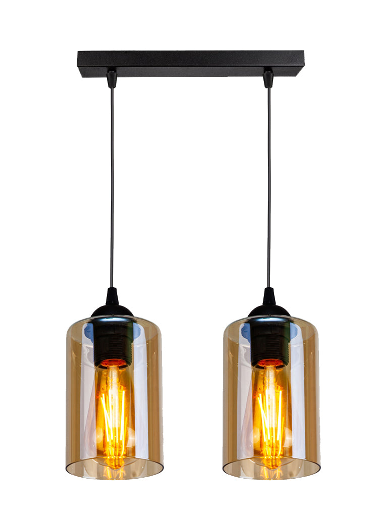 Suspension 2 Lampes Métal Verre · Bistro