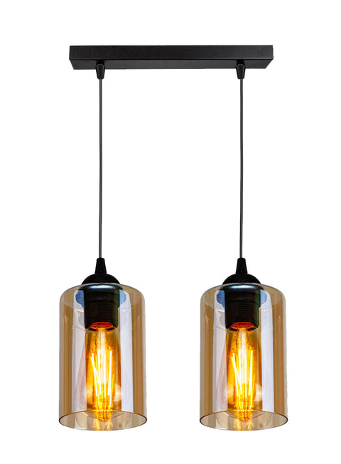 Suspension 2 Lampes Métal Verre · Bistro