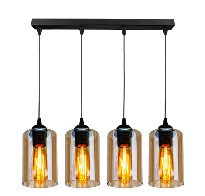 Suspension 4 Lampes Métal Verre · Bistro