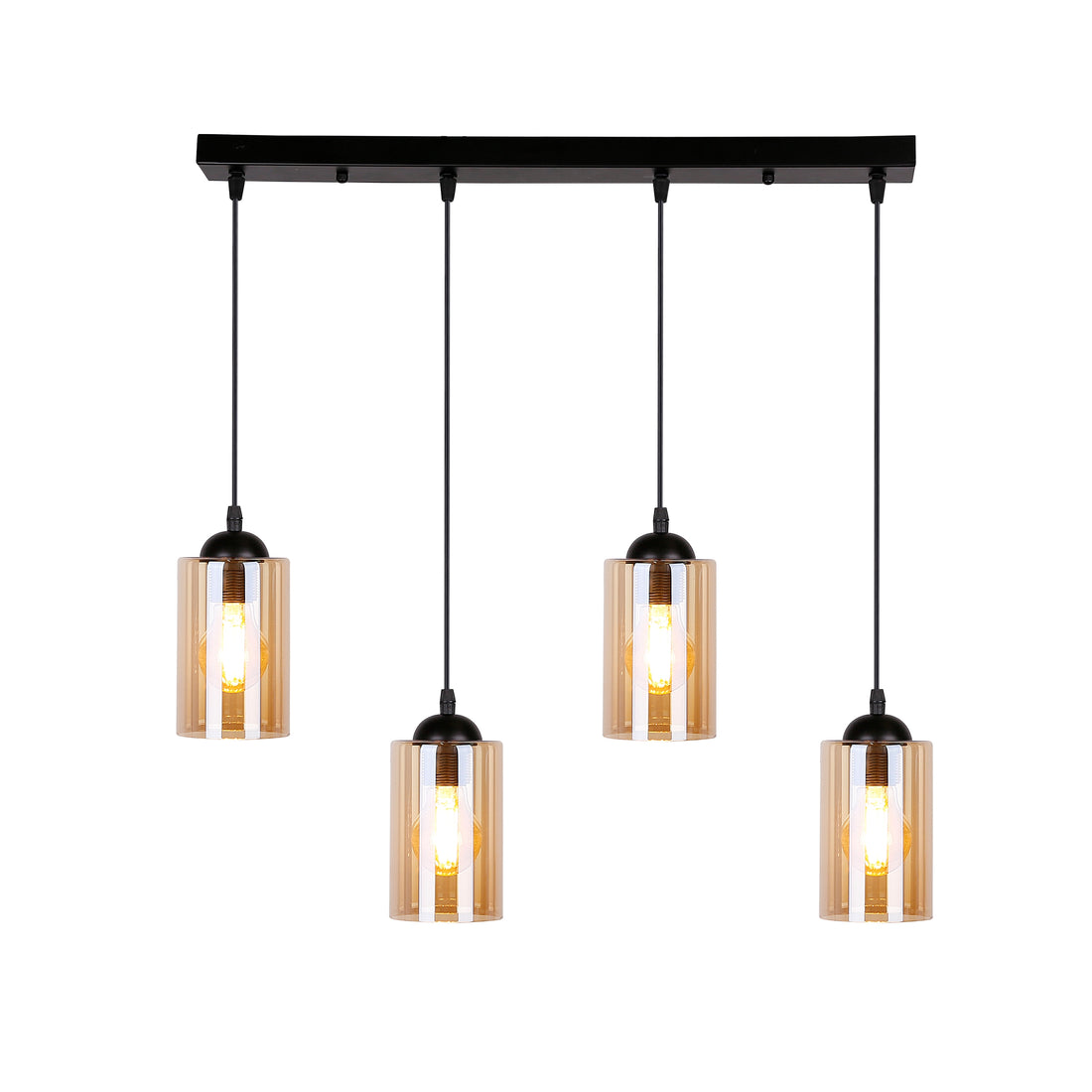 Suspension 4 Lampes Métal Verre · Bistro · photo 4