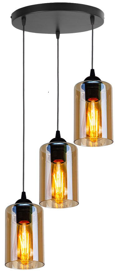 Suspension 3 Lampes Métal Verre · Bistro