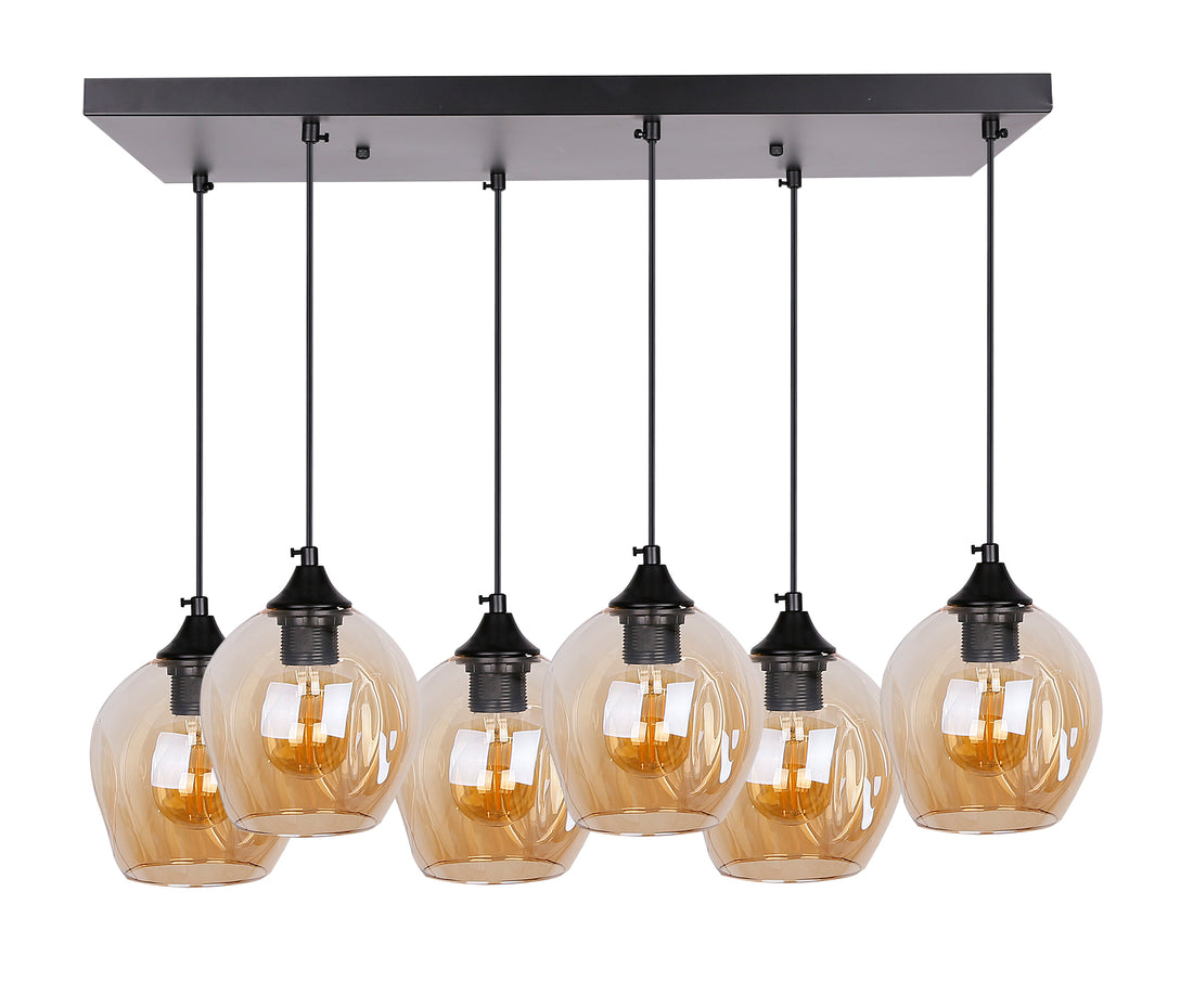 Suspension 6 Lampes Métal Verre · Aspa