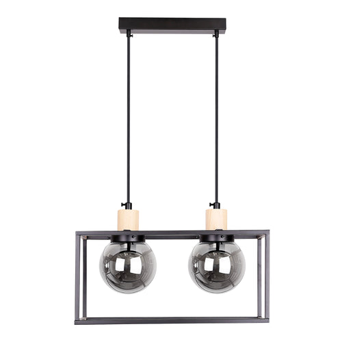 Suspension 2 Lampes Vintage en Métal & Verre - Retro