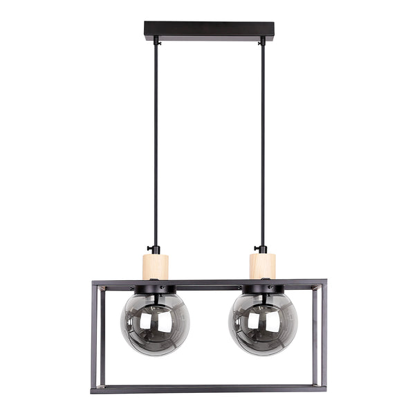Suspension 2 Lampes Vintage en Métal & Verre - Retro