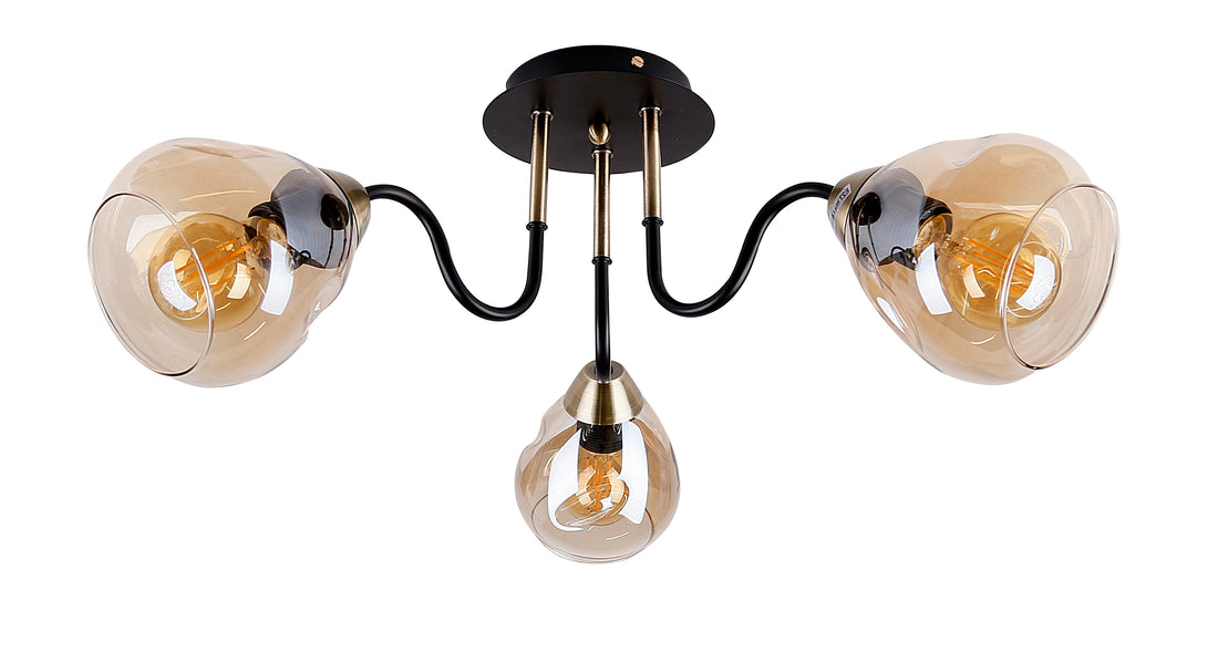 Plafonnier 3 Lampes Acier Verre · Unica