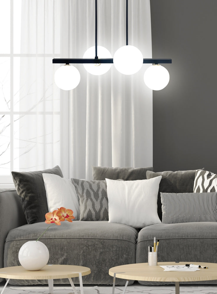 Suspension 4 Lampes Acier Verre Laiton · Kama · photo 2