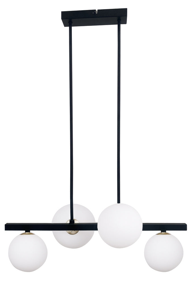 Suspension 4 Lampes Acier Verre Laiton · Kama · photo 3