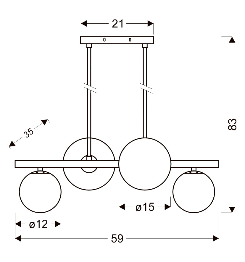 Suspension 4 Lampes Acier Verre Laiton · Kama · photo 5