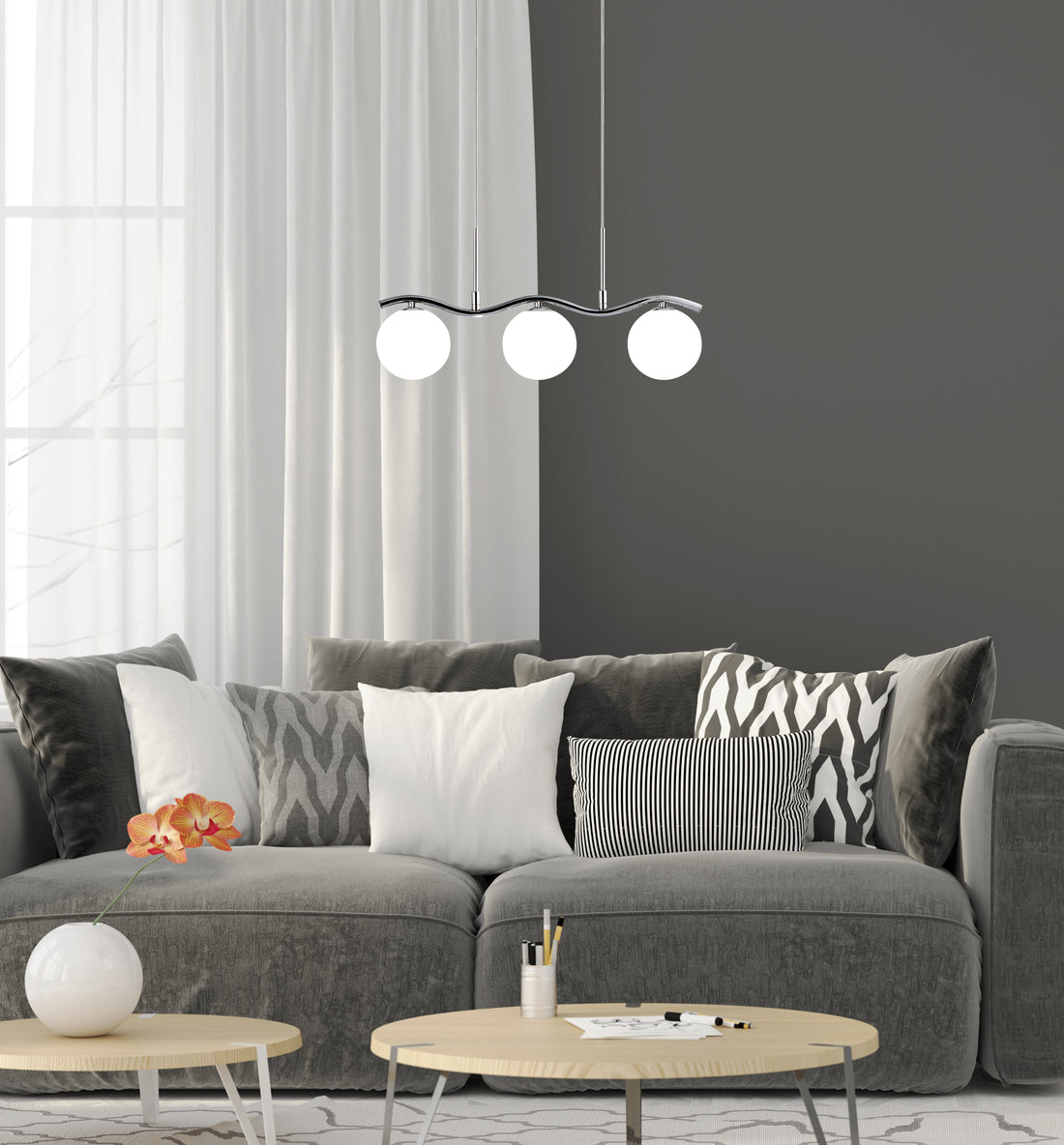 Suspension 3 Lampes Acier Verre · Ramon · photo 2