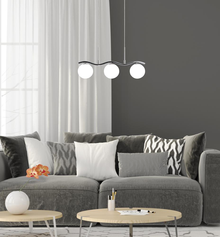 Suspension 3 Lampes Acier Verre · Ramon · photo 3