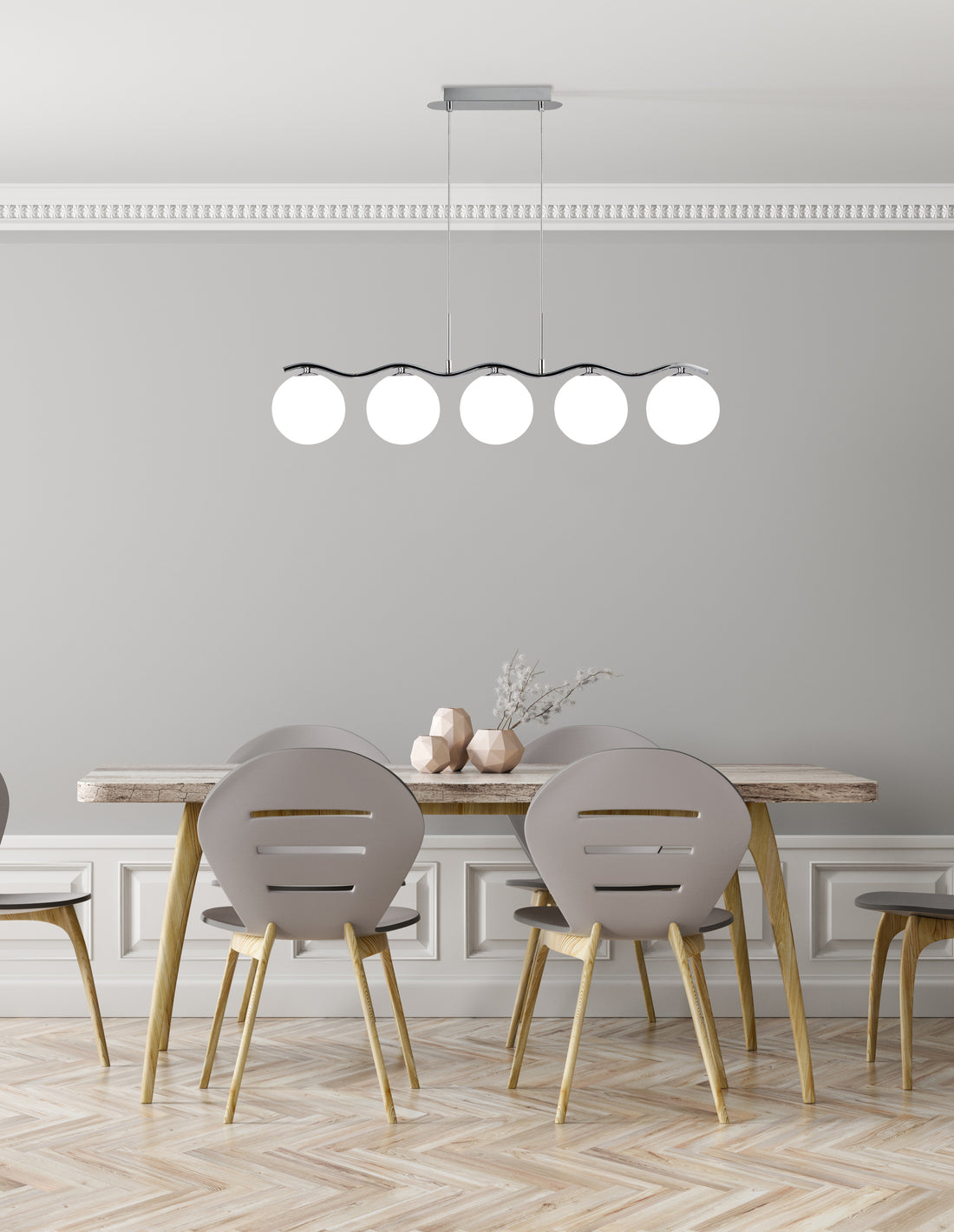 Suspension 5 Lampes Acier Verre · Ramon · photo 2