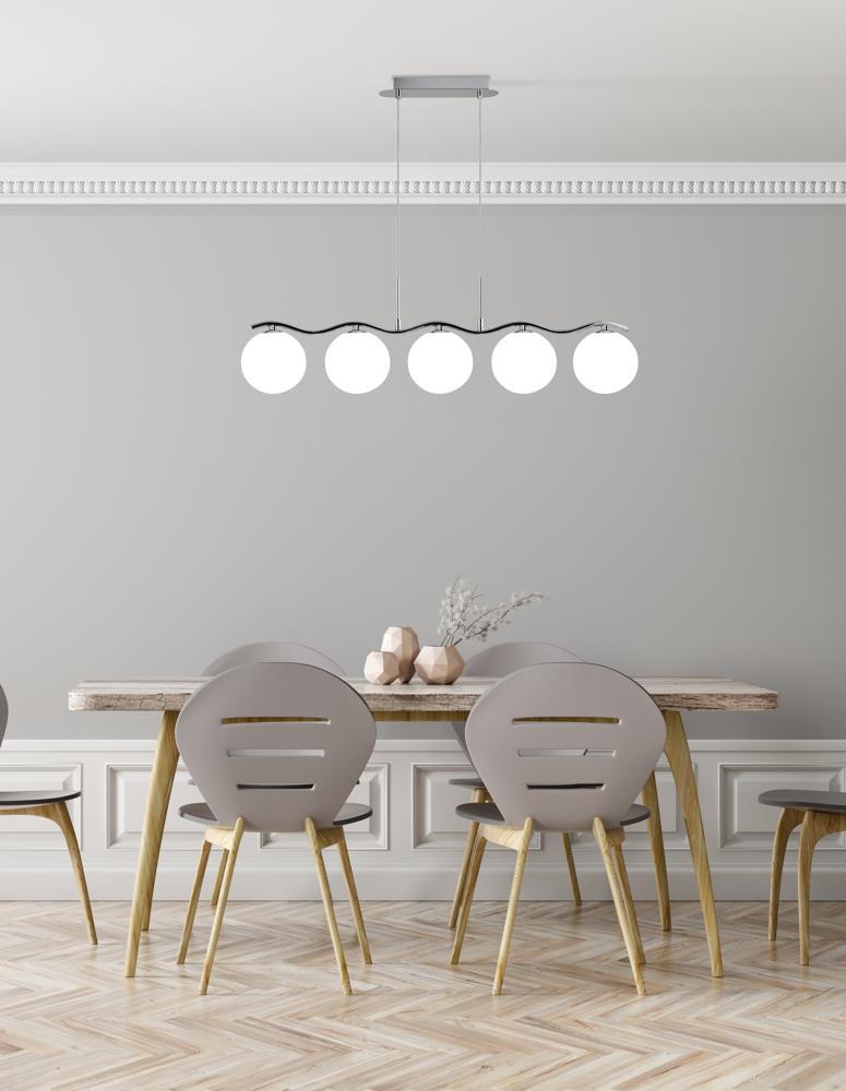 Suspension 5 Lampes Acier Verre · Ramon · photo 3