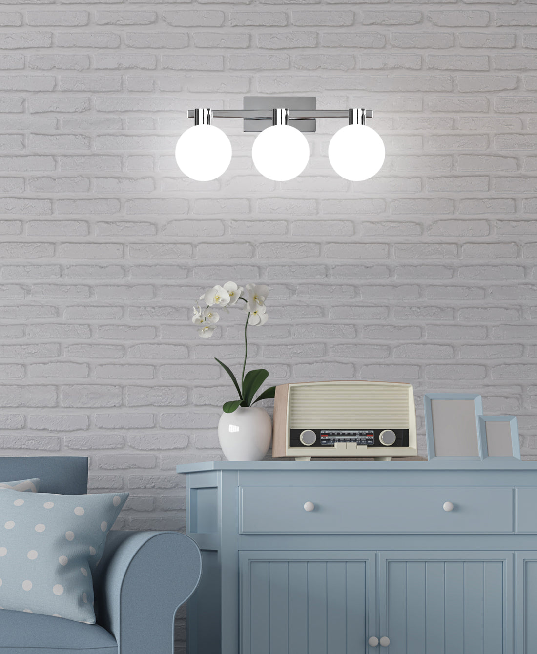 Applique murale 3 Lampes Acier Verre Chromé Blanc · Maldus · photo 3
