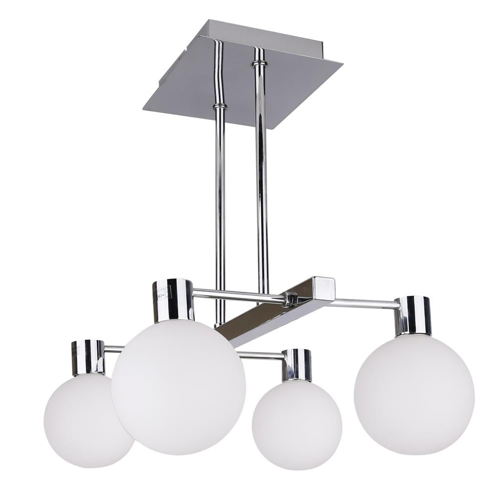 Suspension 4 Lampes Métal Verre Chromé Blanc · Maldus