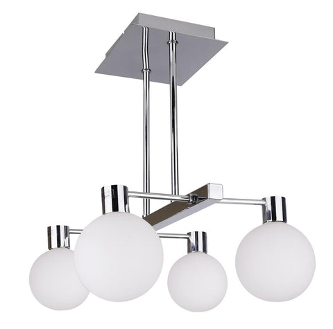 Suspension 4 Lampes Métal Verre Chromé Blanc · Maldus