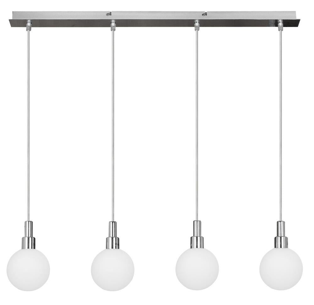 Suspension 4 Lampes Métal Verre Chromé Blanc · Maldus