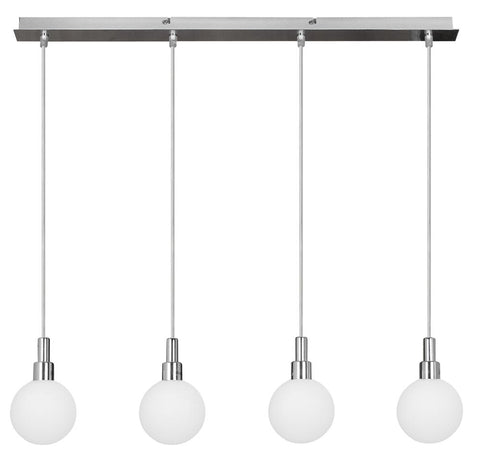 Suspension 4 Lampes Métal Verre Chromé Blanc · Maldus