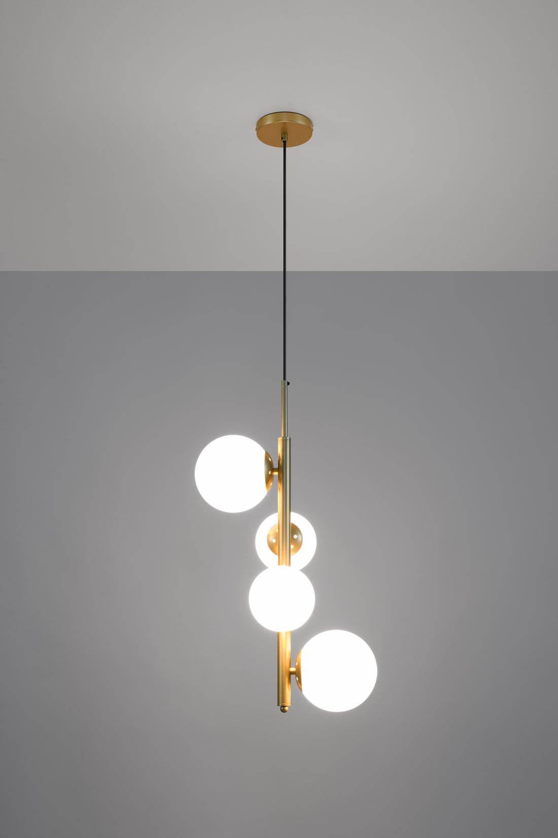 Suspension 4 Lampes Métal Verre Laiton · Cordel · photo 3