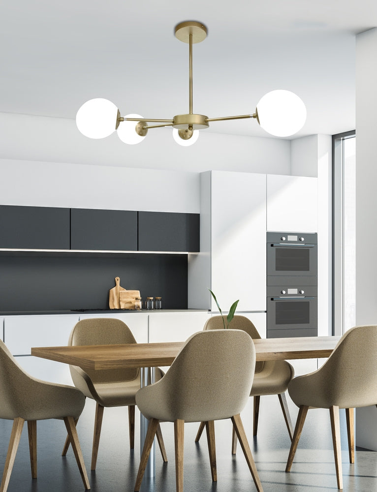 Suspension 4 Lampes Acier Verre Laiton · Mati · photo 2