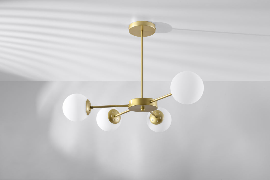Suspension 4 Lampes Acier Verre Laiton · Mati · photo 3