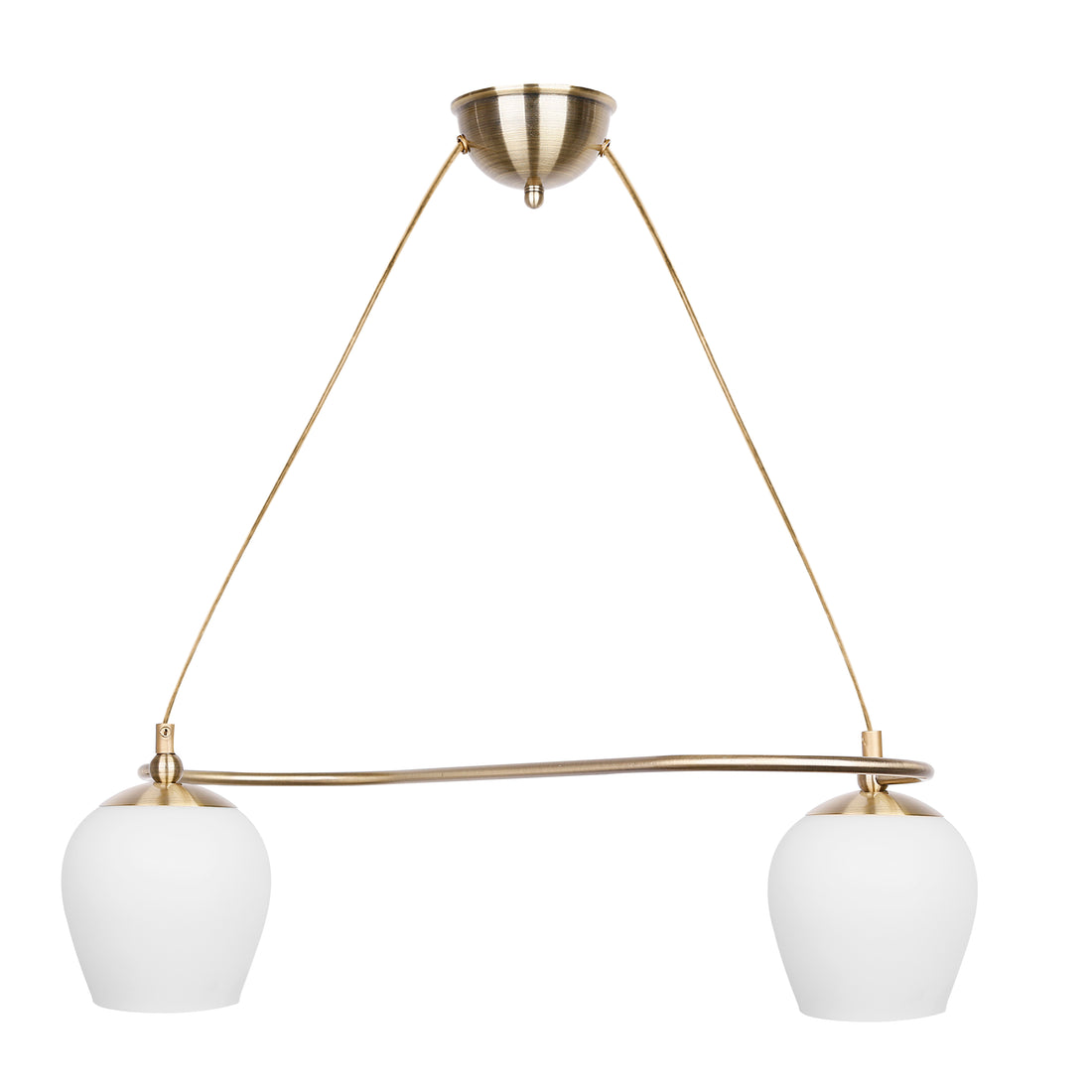 Suspension 2 Lampes Métal Verre Antique Laiton Blanc · Serano · photo 2